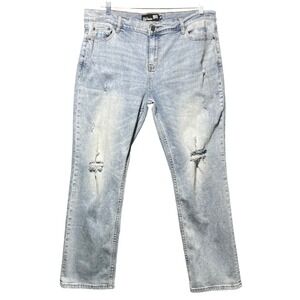 RSQ Jeans New York Slim Straight Light Wash Distressed Denim Mens Size 38x32